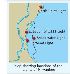Map showing location of Milwaukee lights