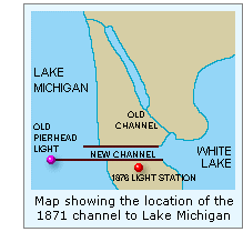 Map showing the 1871 channel cut between White Lake and Lake Michigan